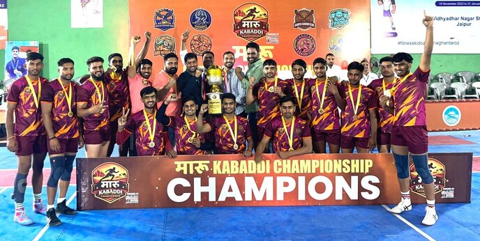 Chaugan Kabaddi Club celebrating with the Maru Kabaddi Championship trophy